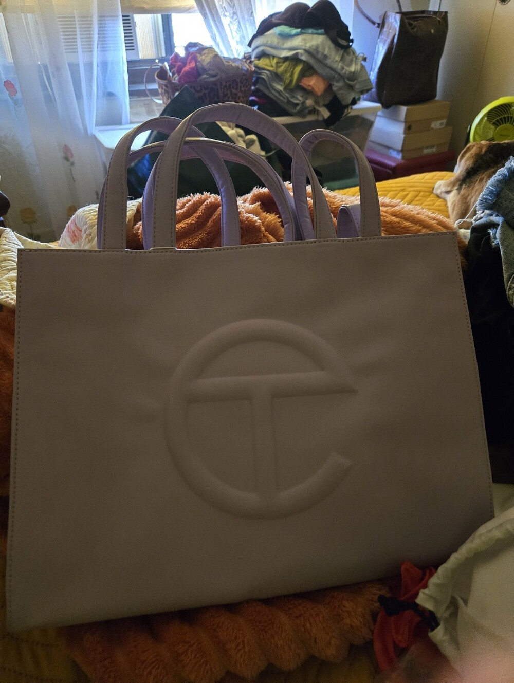 Lavender Tote Bag with Embossed Logo - Womens Handbag
